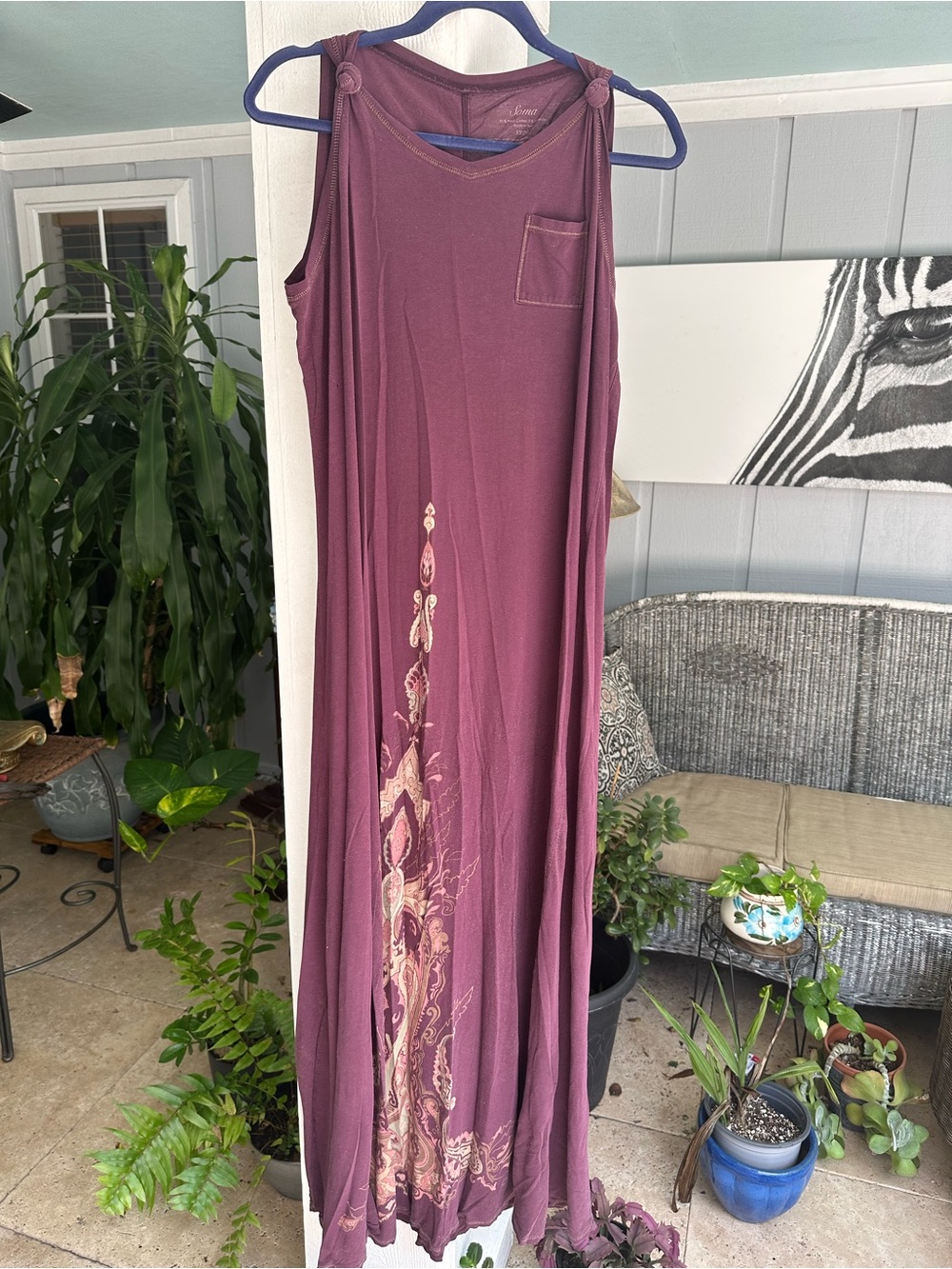 Soma  *XL Nightgown With Beautiful Front Paisley Accent 58” L  /  P-P 44